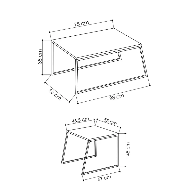 Set masute de cafea Pal, alb, negru, cu cadru metalic, 88 cm [3]