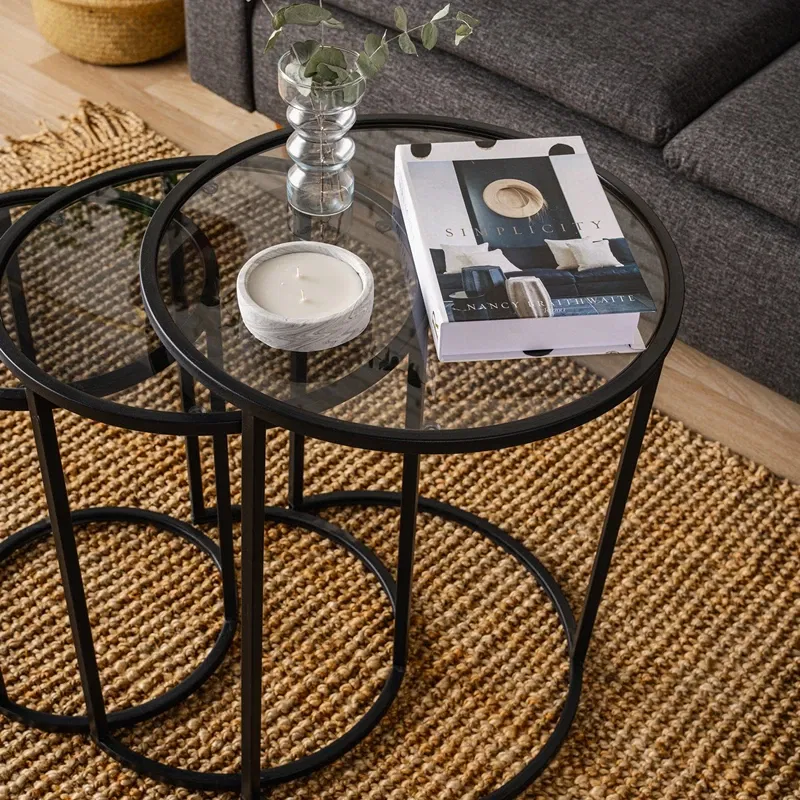 Set masute suprapuse Alya negru, 3 piese, sticla securizata [2]