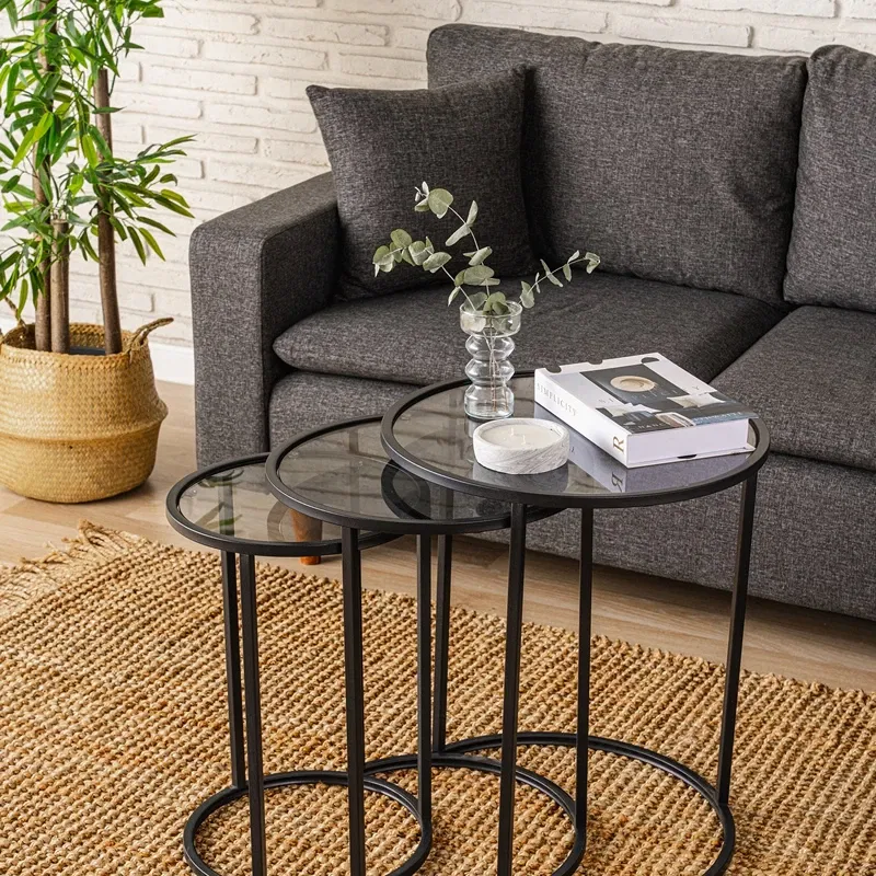 Set masute suprapuse Alya negru, 3 piese, sticla securizata [1]