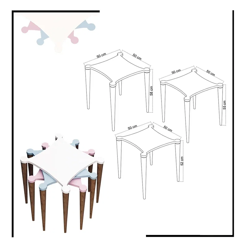 Set masute Tremo, alb, roz, albastru, nuc, 3 piese, design elegant [5]