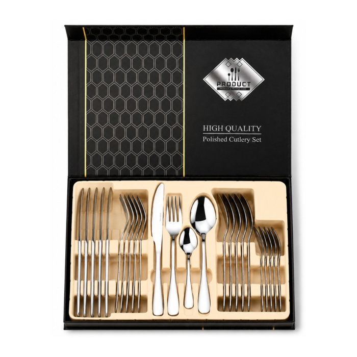 Set tacamuri stil portughez 24 piese argintiu din otel inoxidabil [14]