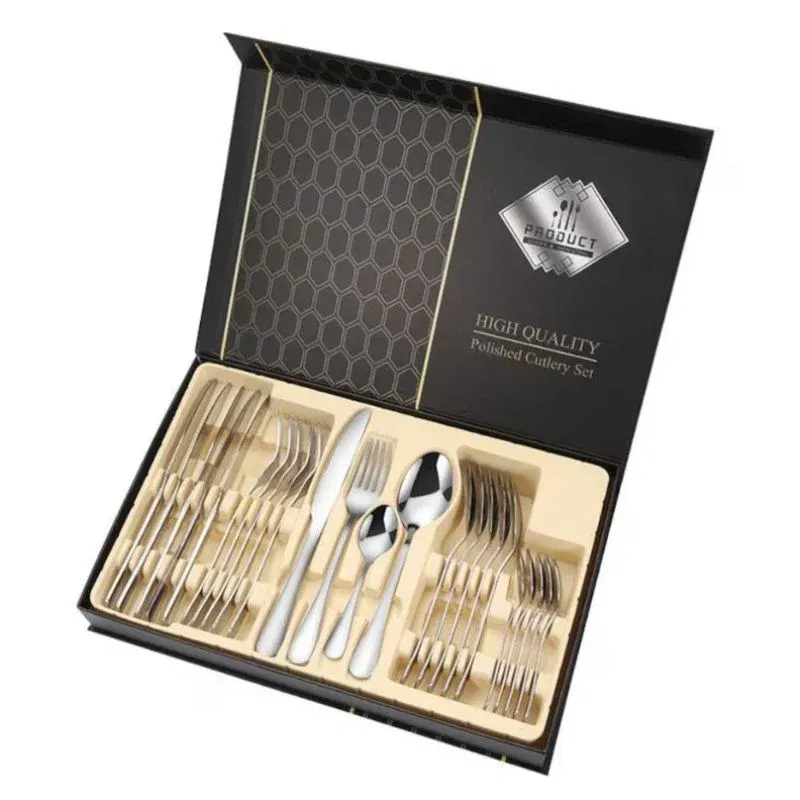Set tacamuri stil portughez 24 piese argintiu din otel inoxidabil [5]