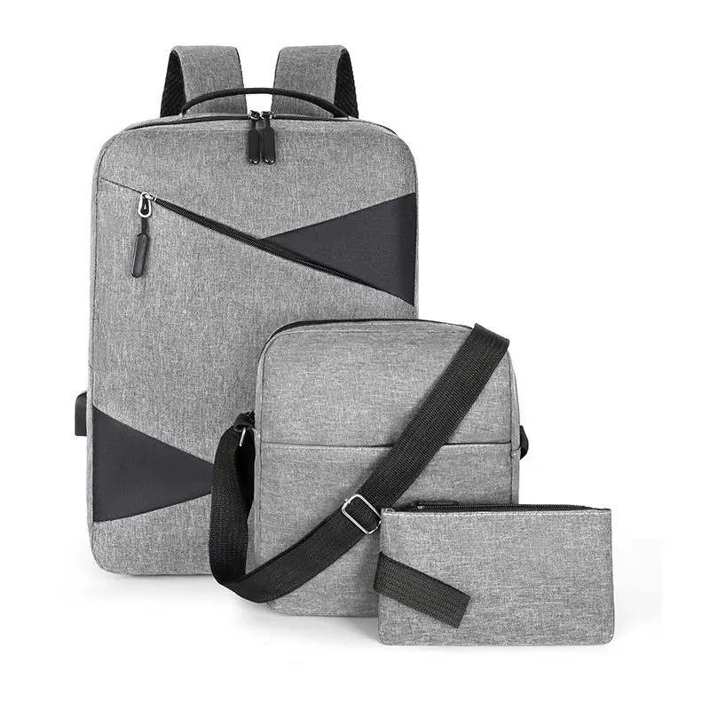 Set Trio Rucsac Laptop cu USB Gri [4]