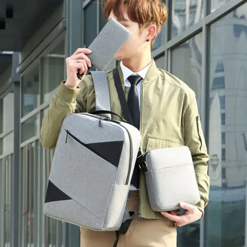 Set Trio Rucsac Laptop cu USB Gri [1]