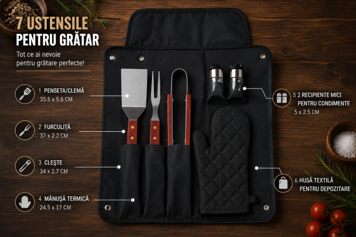 Set ustensile gratar BBQ 7 piese cu husa textila [2]