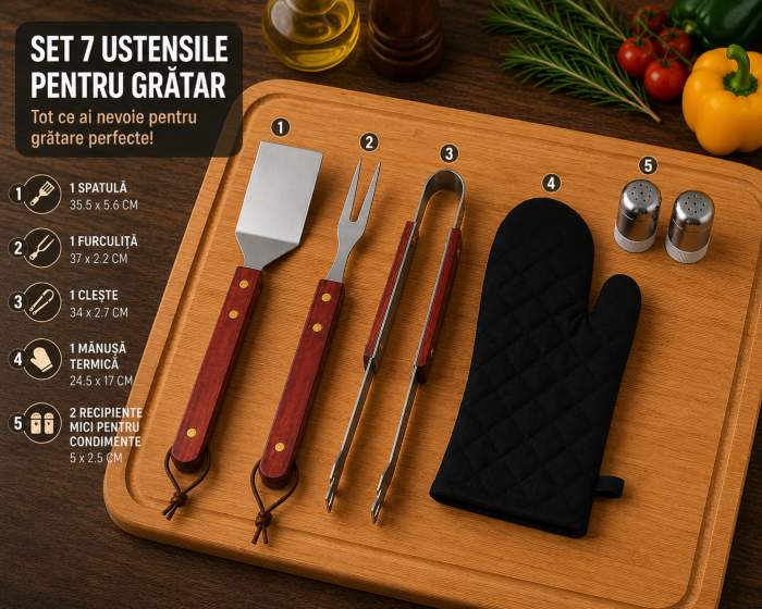 Set ustensile gratar BBQ 7 piese cu husa textila [4]