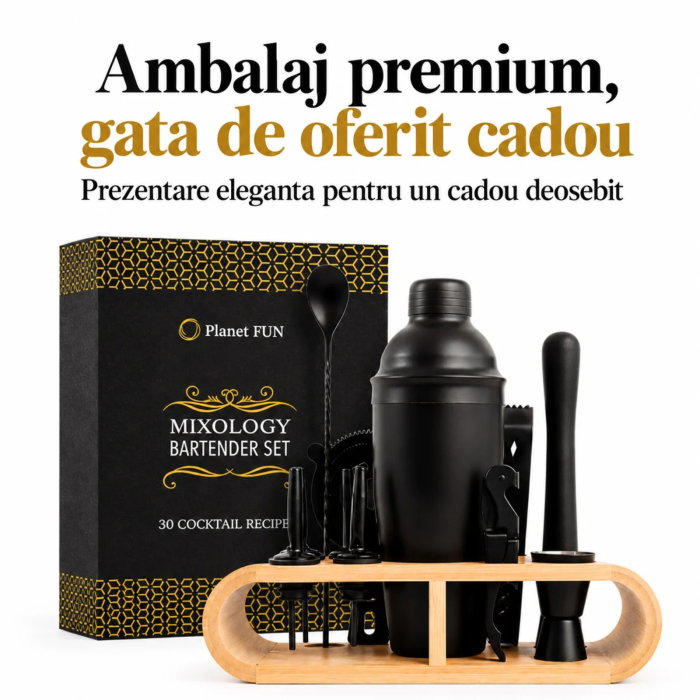 Shaker bar cu 11 accesorii 750ml Negru [6]