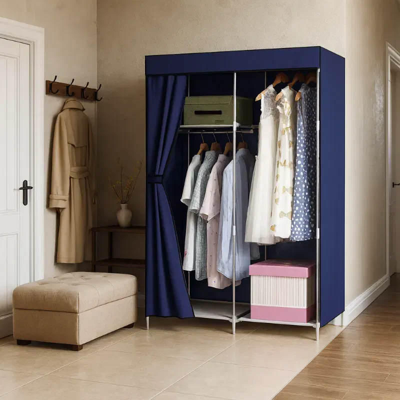 Sifonier textil pliabil cu bara si rafturi [1]