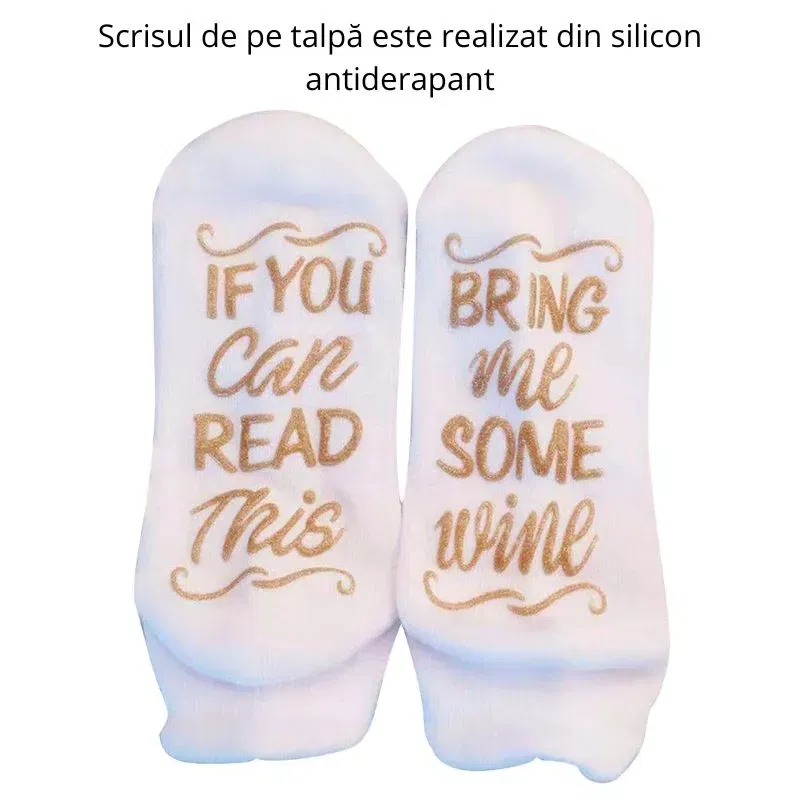 Sosete amuzante Bring Me Wine albe cu mesaj auriu [5]