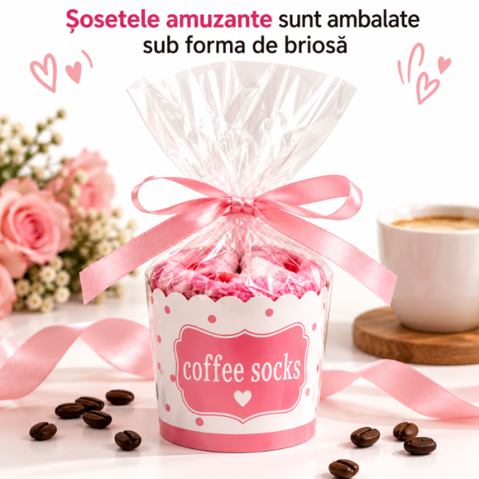 Sosete amuzante If you love me Bring Me Coffee Briose roz [2]