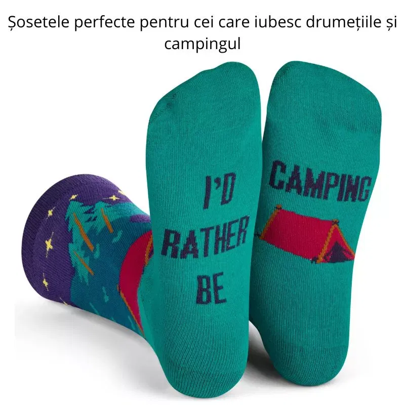 Sosete amuzante pentru calatori I'd rather be camping [8]