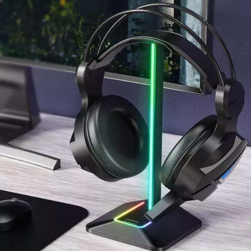 Suport de casti gaming cu RGB, 2xUSB si antiderapant, Disco-stand [6]