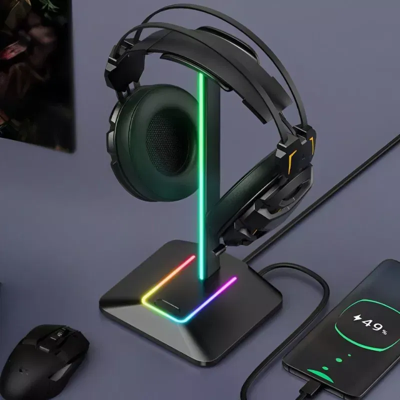 Suport de casti gaming cu RGB, 2xUSB si antiderapant, Disco-stand [9]