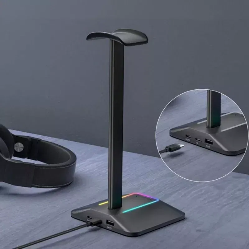 Suport de casti gaming cu RGB, 2xUSB si antiderapant, Disco-stand [7]