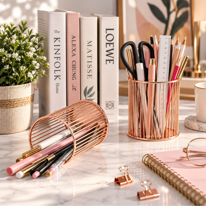 Suport birou rose gold metalic, acasa, scoala sau beauty studio [2]