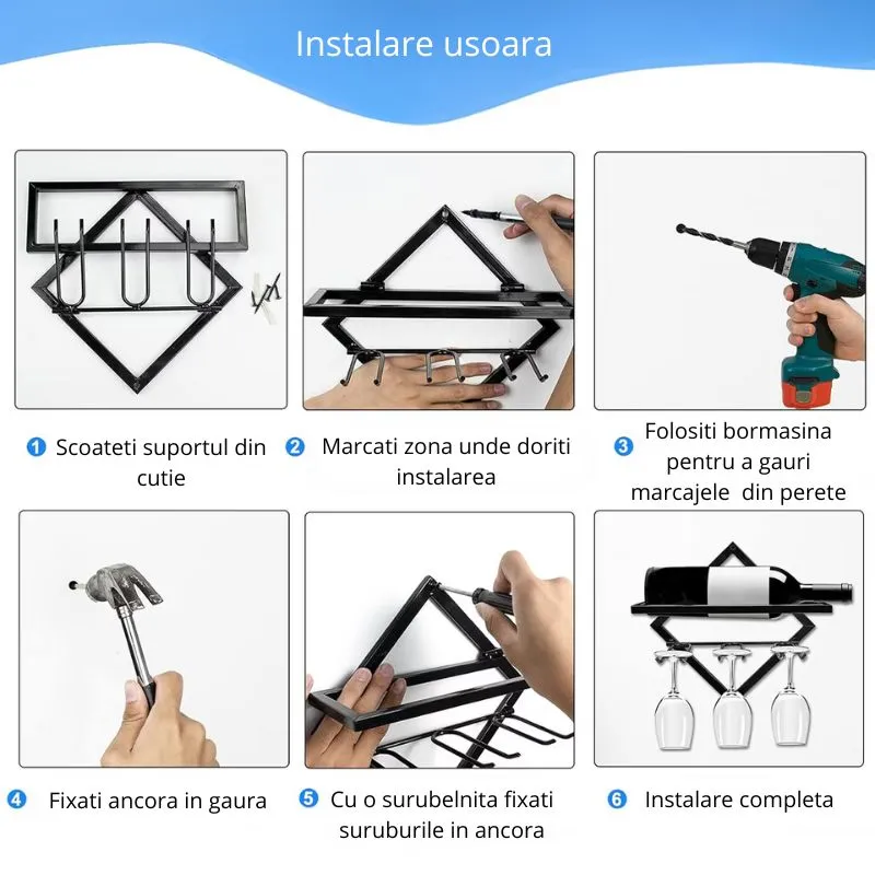 Suport de Perete pentru Sticla si Pahare de Vin [4]