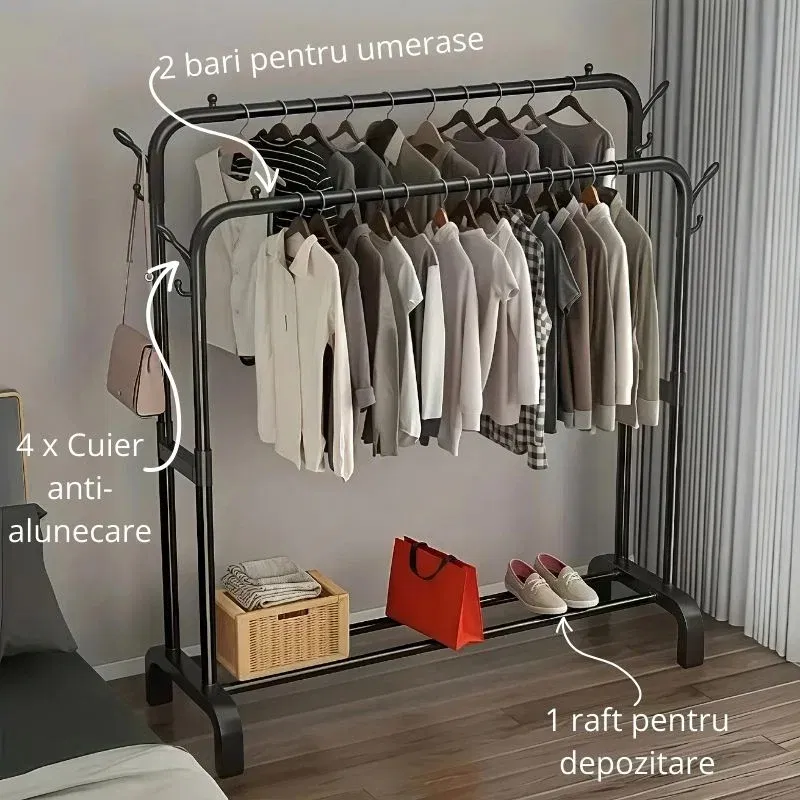 Suport haine cu doua bare si etajera pentru incaltaminte [5]
