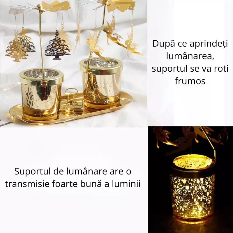 Suport lumanare decorativa Caruselul rotativ cu brazi [6]