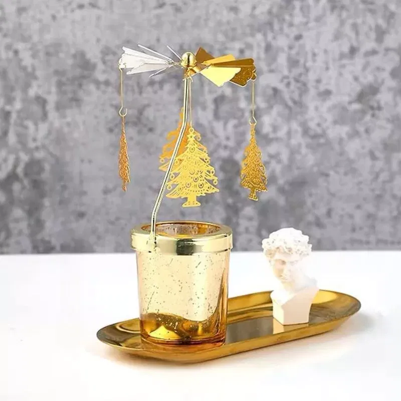 Suport lumanare decorativa Caruselul rotativ cu brazi [2]