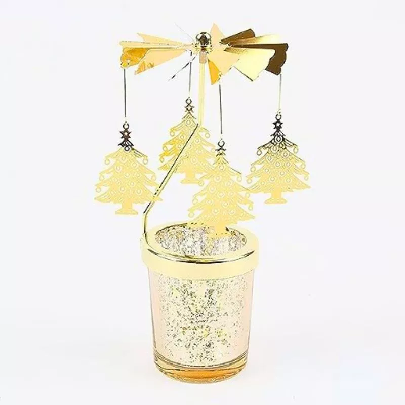 Suport lumanare decorativa Caruselul rotativ cu brazi [8]