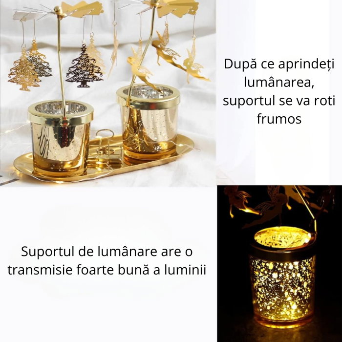 Suport lumanare decorativa Caruselul rotativ cu brazi [7]