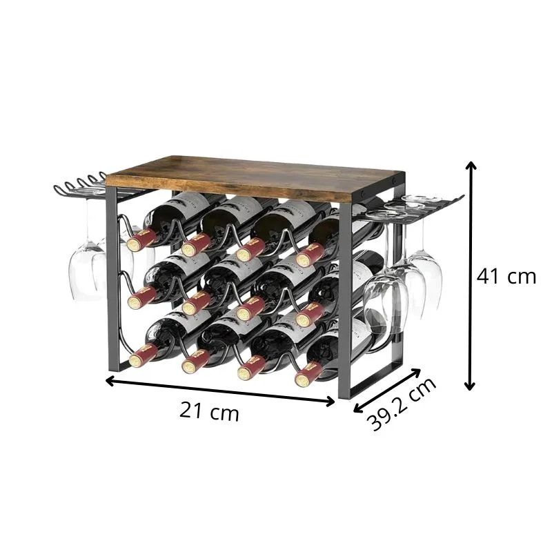 Suport vin pentru 12 sticle si 6 pahare, design vintage [9]