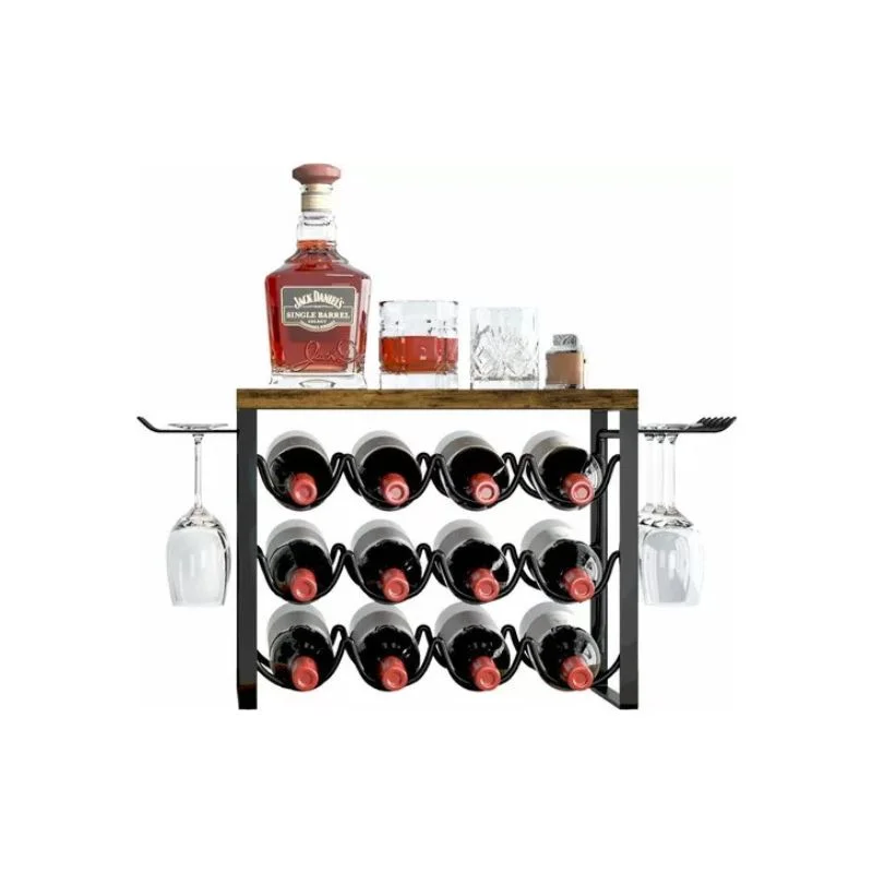 Suport vin pentru 12 sticle si 6 pahare, design vintage [5]