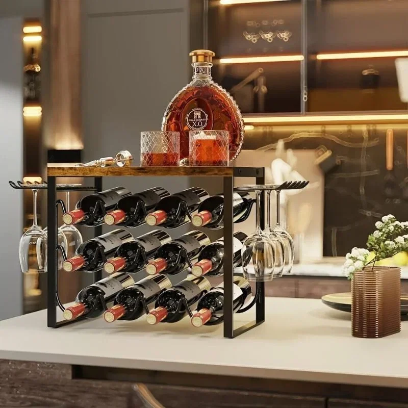 Suport vin pentru 12 sticle si 6 pahare, design vintage [2]