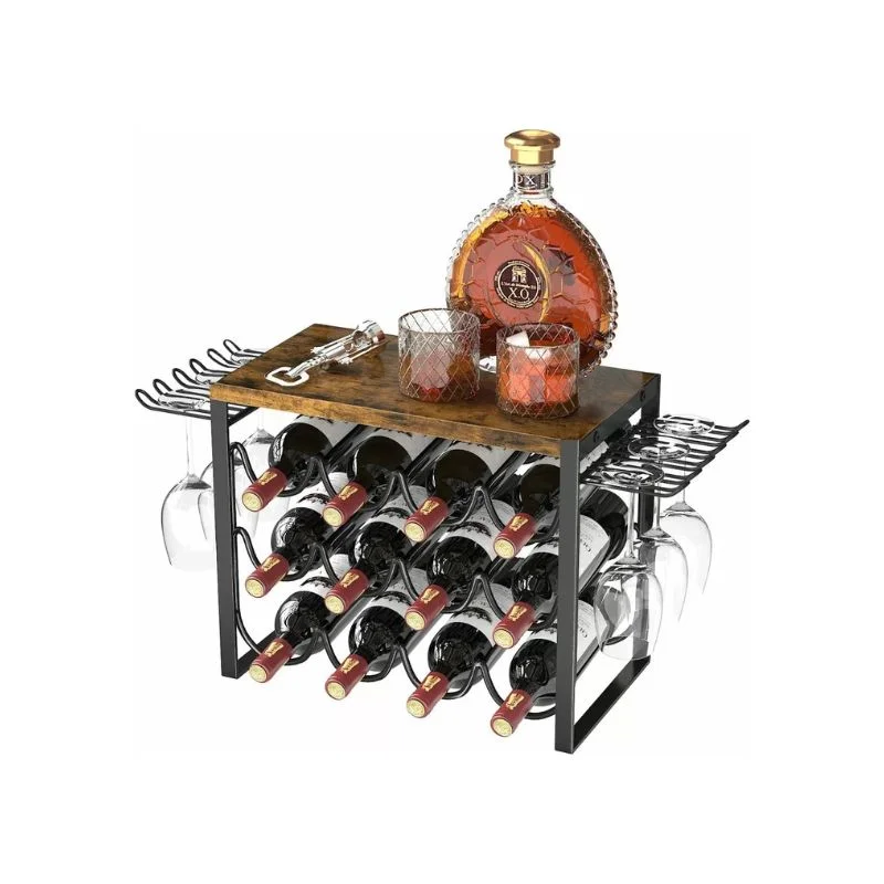 Suport vin pentru 12 sticle si 6 pahare, design vintage [4]