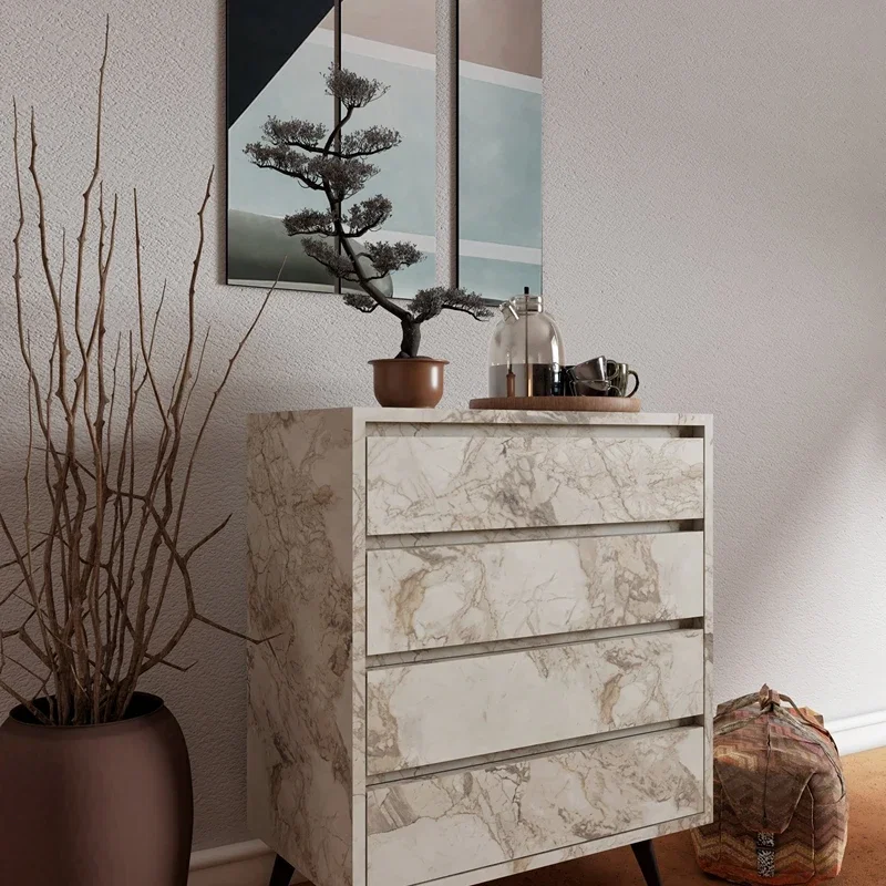 Comoda Suvera, efect marmura, 4 sertare, rafturi, moderna [2]