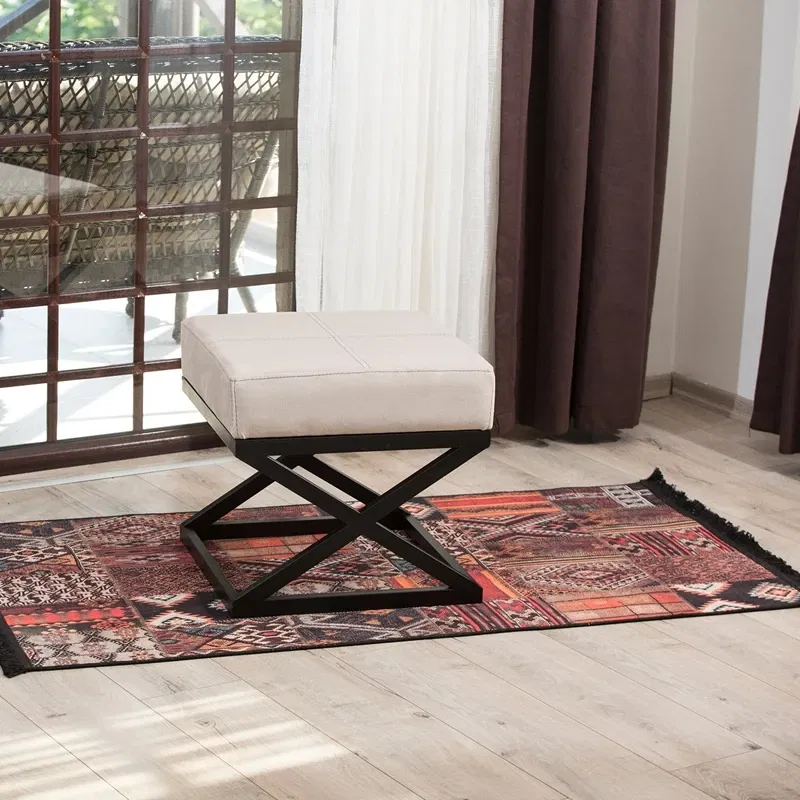 Taburet Imle bej, cadru metalic, design modern, tapiterie catifelata [1]