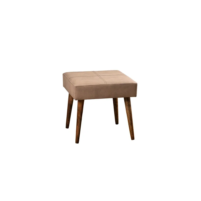 Taburet Urga bej, picioare din lemn, tapiterie piele ecologica, design clasic [2]