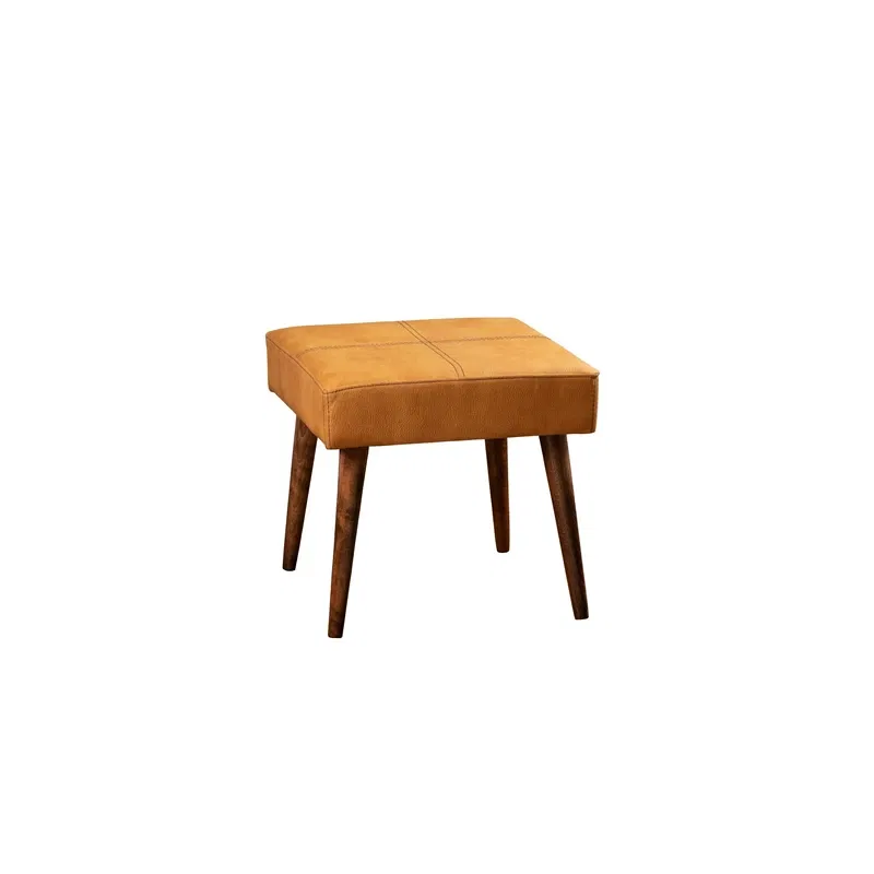 Taburet Urga mustar, structura din lemn, tapiterie piele ecologica, design modern [3]