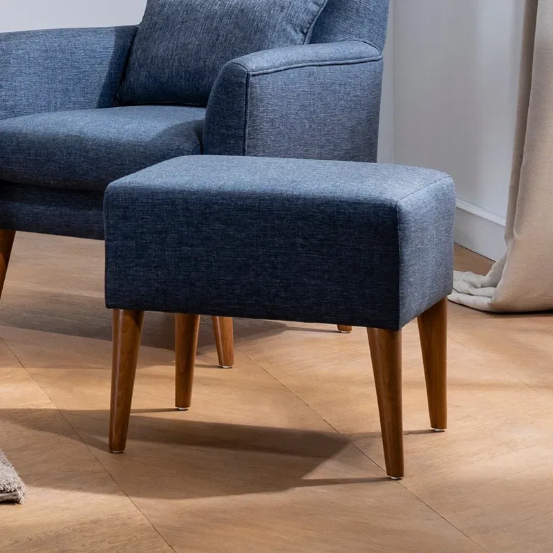 Taburet Zeni, albastru inchis, tapitat, cu picioare din lemn, 50 cm [4]