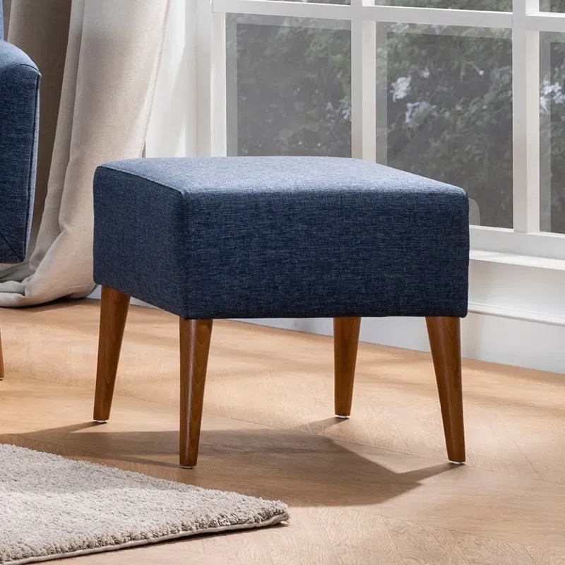 Taburet Zeni, albastru inchis, tapitat, cu picioare din lemn, 50 cm [1]