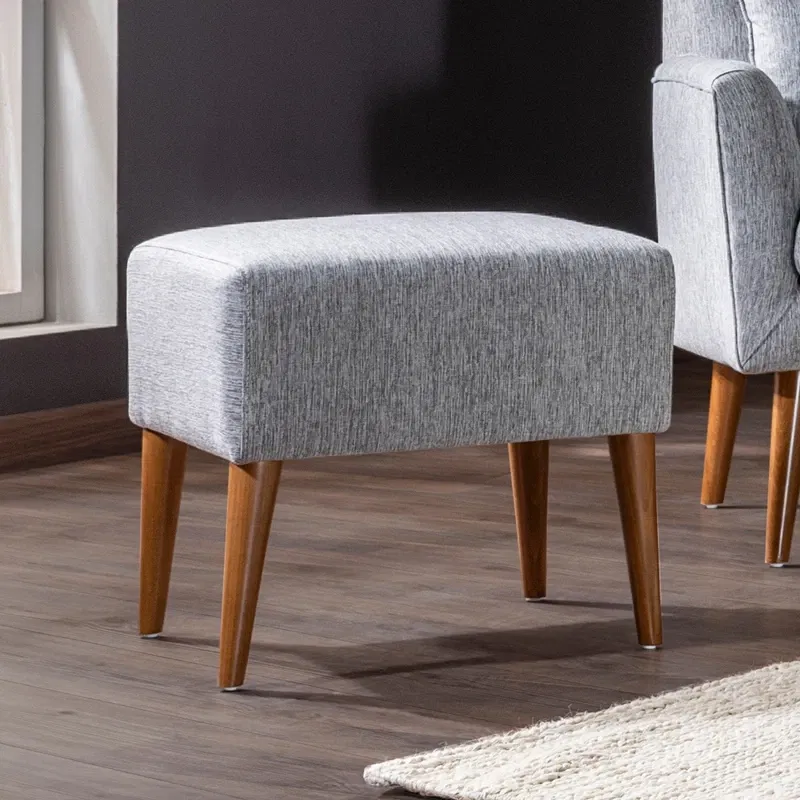 Taburet Zeni, gri, tapitat, cu picioare din lemn, 50 cm [1]