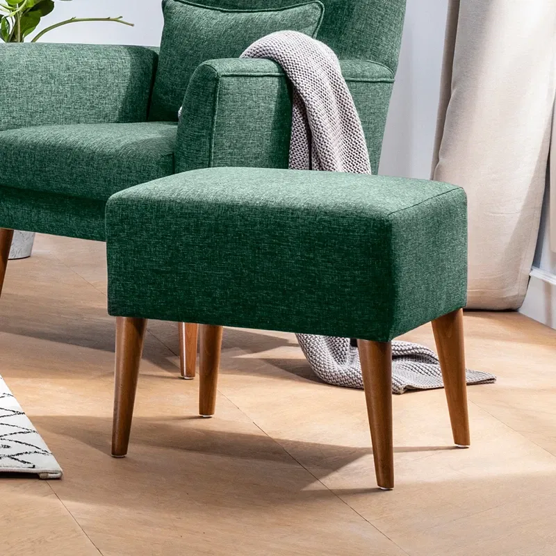 Taburet Zeni, verde, tapitat, cu picioare din lemn, 50 cm [4]