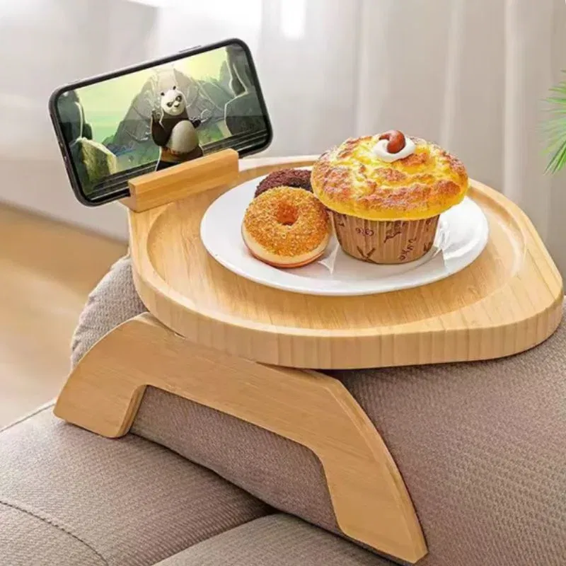 Tava de servire din lemn pentru brat canapea, cu suport telefon [1]