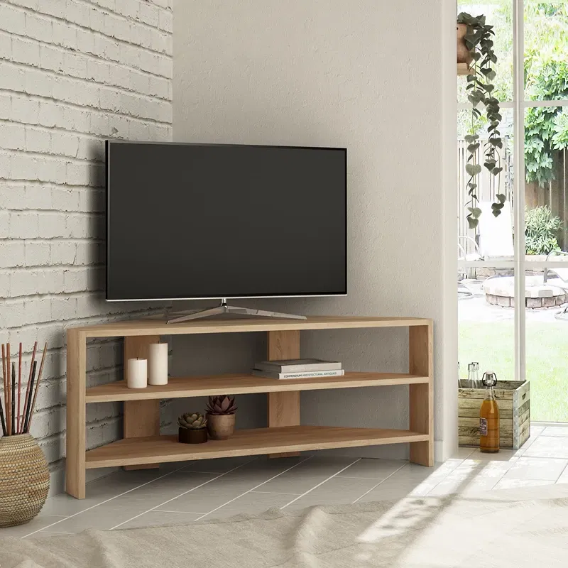 Thales Corner comoda TV, stejar, design modern, multiple rafturi [1]