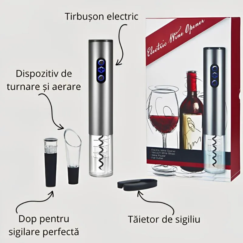 Tirbuson electric cu accesorii vin, set cadou 4 piese [13]