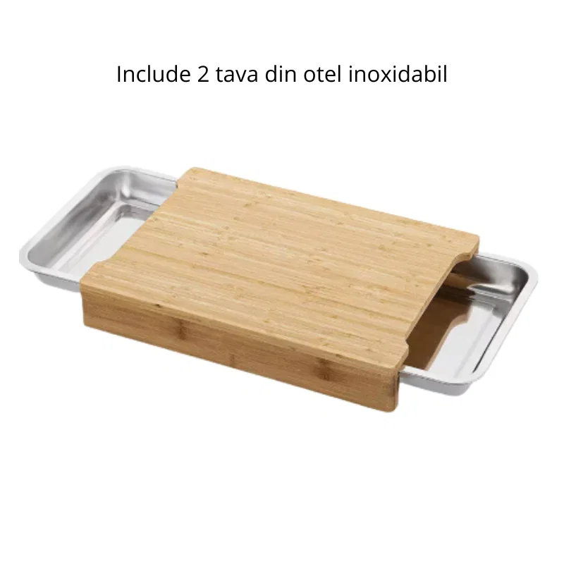 Tocator de bucatarie din bambus cu 2 tavi din otel inoxidabil [8]
