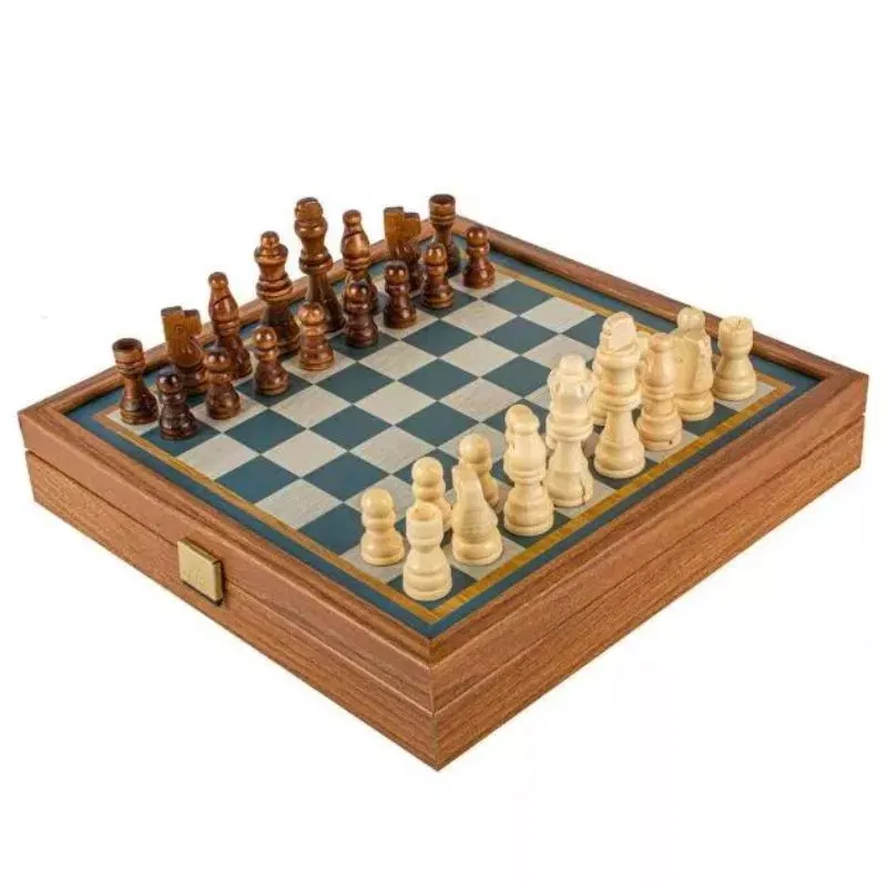 2 in 1 Joc de table si joc de sah Caseta 27x27cm Design Turquoise [0]