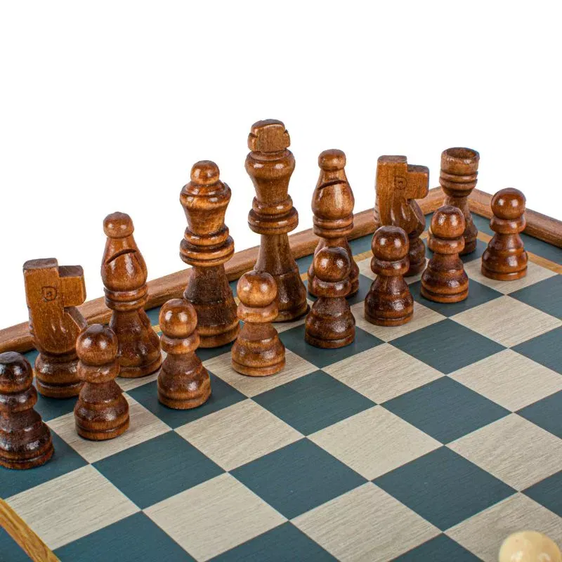 2 in 1 Joc de table si joc de sah Caseta 27x27cm Design Turquoise [2]