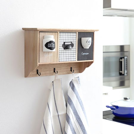 Cadouri de Casa Noua - Cuier perete lemn cu organizator cafea