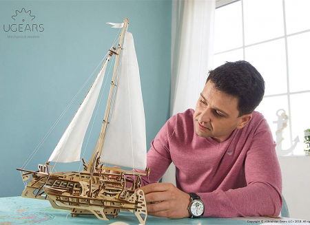Puzzle 3D Barca Trimaran din lemn Ugears [2]