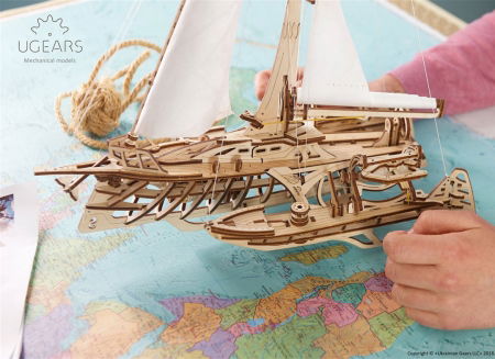 Puzzle 3D Barca Trimaran din lemn Ugears [7]
