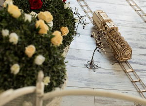 Puzzle 3D Locomotiva cu Aburi si Vagon din Lemn Ugears [15]