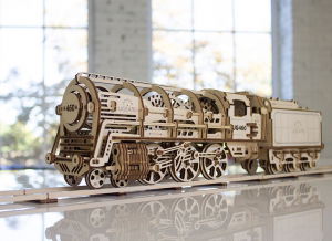 Puzzle 3D Locomotiva cu Aburi si Vagon din Lemn Ugears [12]