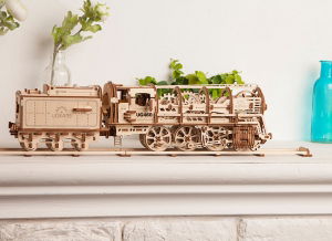 Puzzle 3D Locomotiva cu Aburi si Vagon din Lemn Ugears [17]