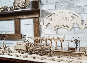 Puzzle 3D Locomotiva cu Aburi si Vagon din Lemn Ugears [18]